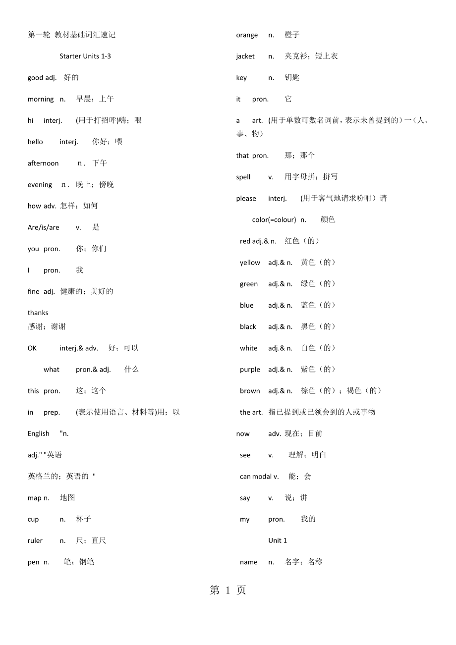 第一轮 教材基础词汇速记文档资料.docx_第1页