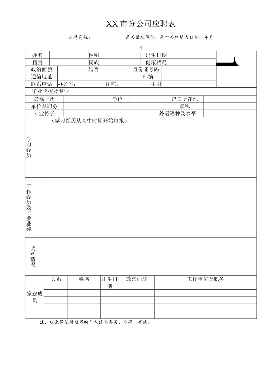 XX市分公司应聘表.docx_第1页