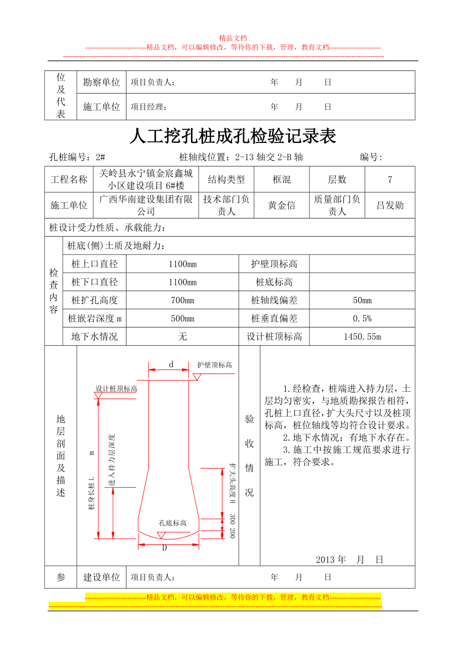 6 楼人工挖孔桩成孔检验记录表2.doc_第2页