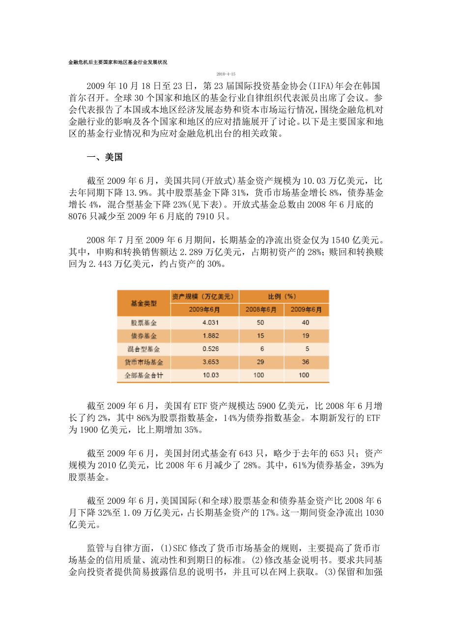 金融危机后主要国家和地区基金行业发展状况.doc_第1页