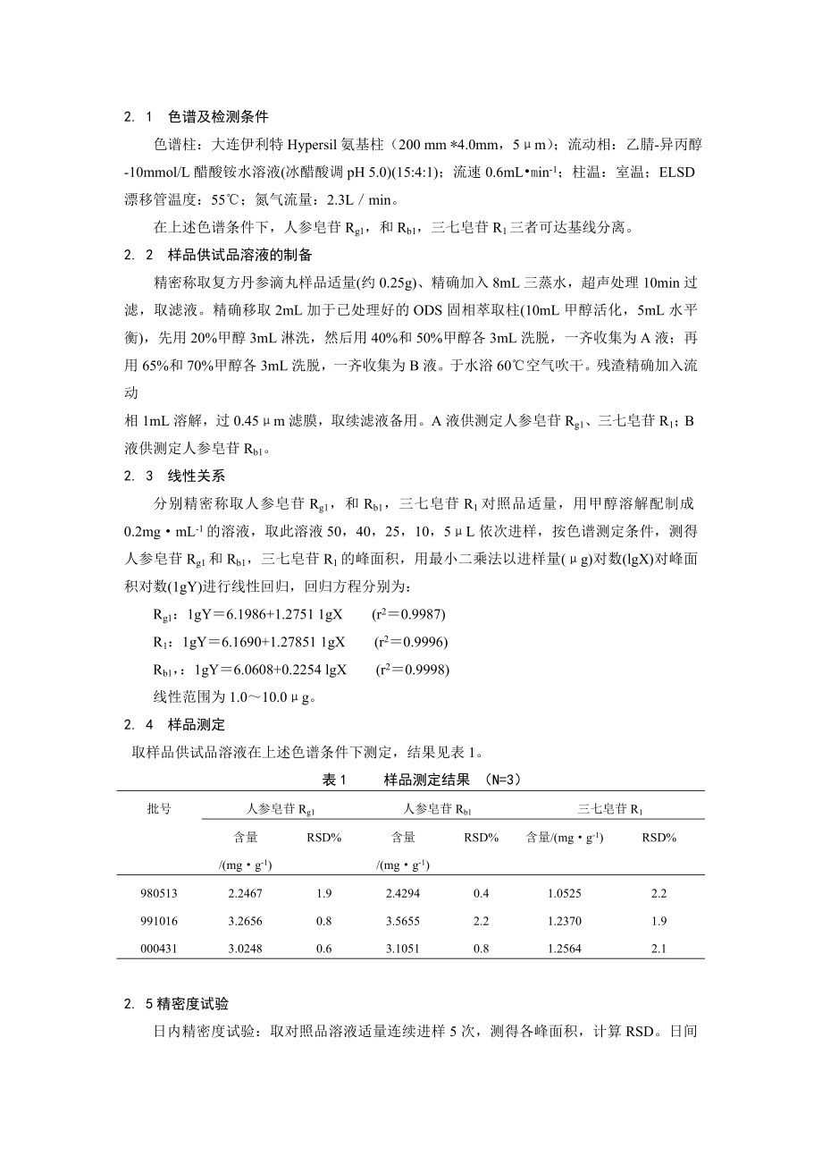 HPLCELSD 法测定复方丹参滴丸中人参皂苷Rg1, Rb1 和三七皂苷R1 的含量[J].doc_第2页