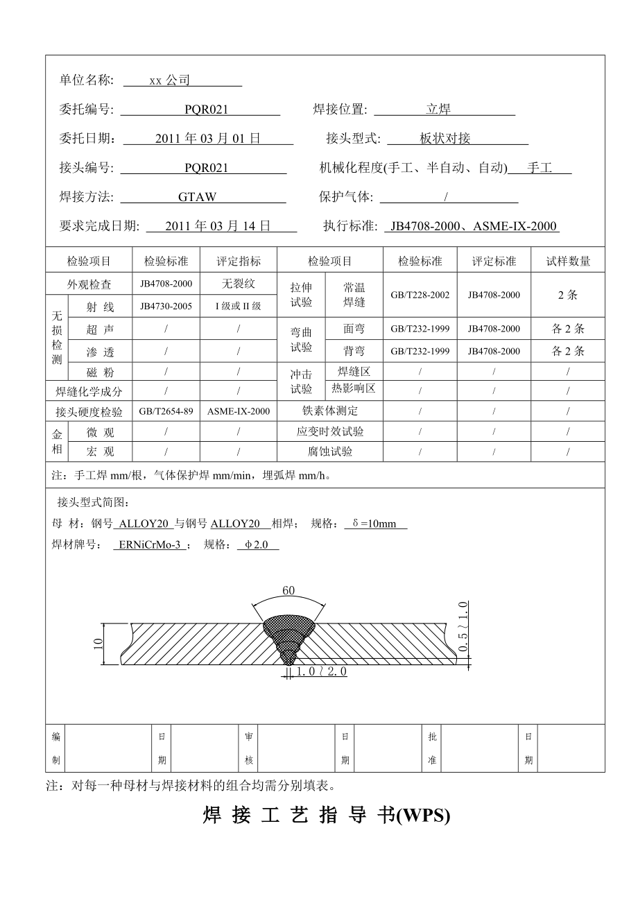 ALLOY20 10mm板状对接焊接工艺指导书氩弧焊.doc_第2页