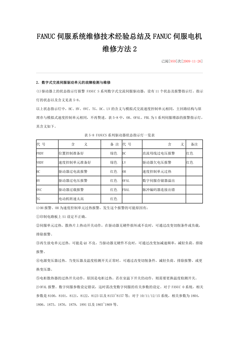 FANUC伺服系统维修技术经验总结及FANUC伺服电机维修方法2.doc_第1页