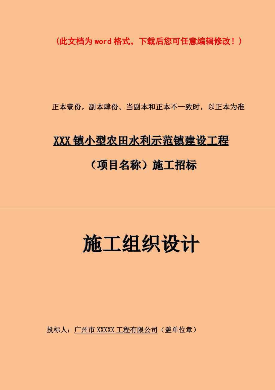 小型农田水利示范镇建设工程建设施工组织设计完整版.doc_第1页