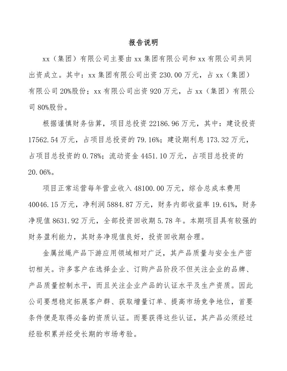 宣城关于成立金属丝绳公司可行性研究报告.docx_第2页