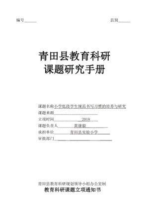 小学低段学生规范书写习惯的培养与研究课题研究手册.doc