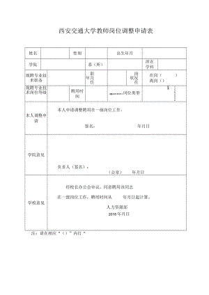 西安交通大学教师岗位调整申请表.docx