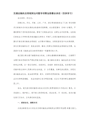 交通运输执法领域突出问题专项整治部署会讲话.docx