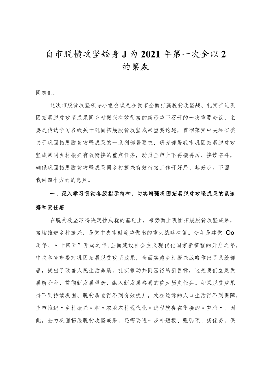 在市脱贫攻坚领导小组2021年第一次会议上的讲话.docx_第1页