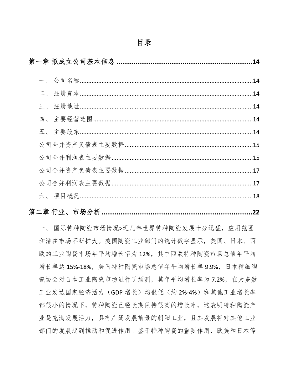 宜春关于成立特种陶瓷制品公司可行性研究报告.docx_第2页