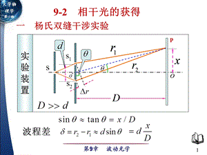 大学物理(l-1)9-2杨氏双缝干涉实验.ppt