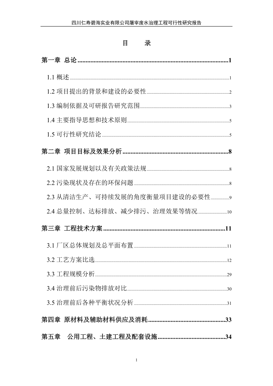 实业有限公司屠宰废水治理工程可行性研究报告最新.doc_第1页