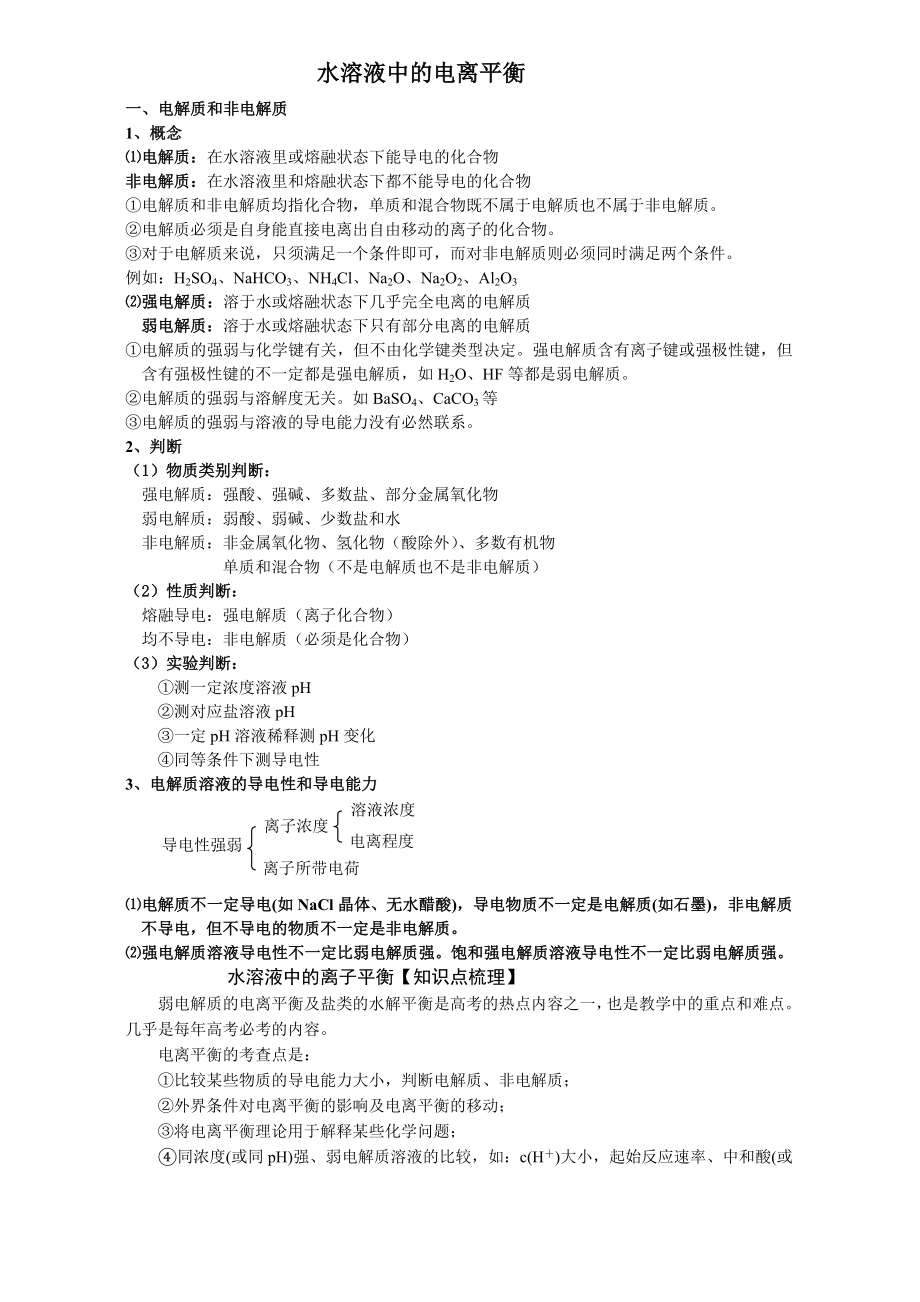 最新水溶液中的电离平衡知识点讲解及例题解析优秀名师资料.doc_第1页