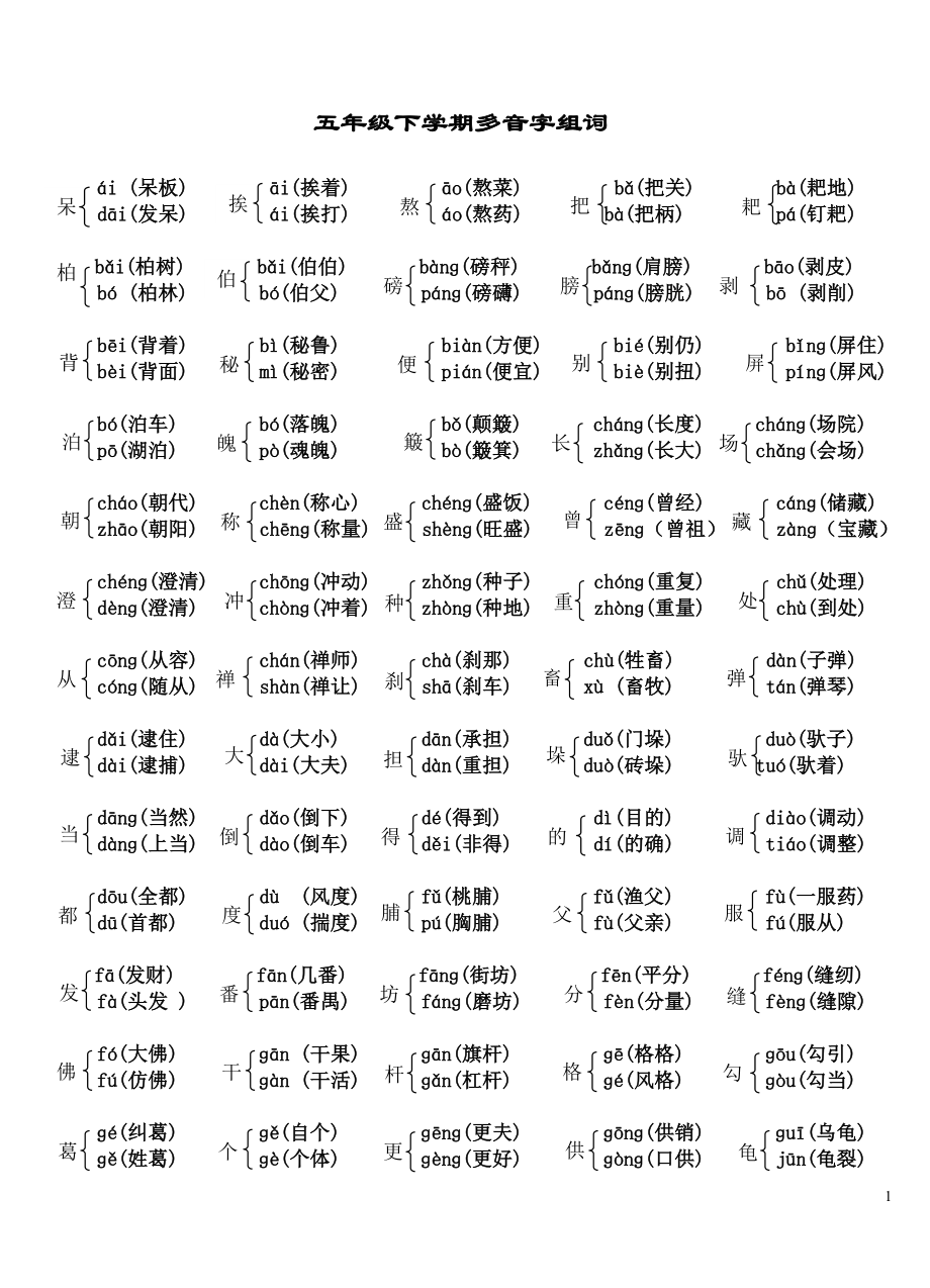 新课标五年级下册多音字组词练习.doc_第1页