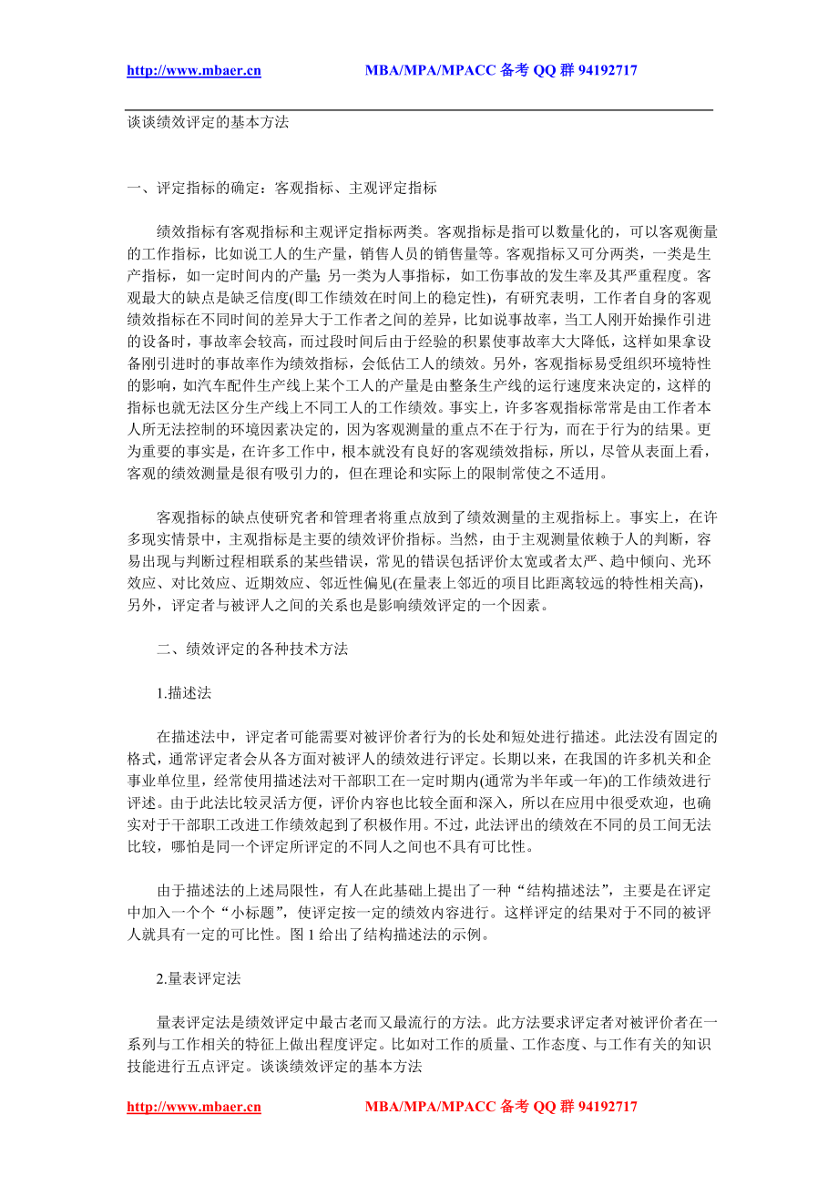 [健康]谈谈绩效评定的基本方法.doc_第1页