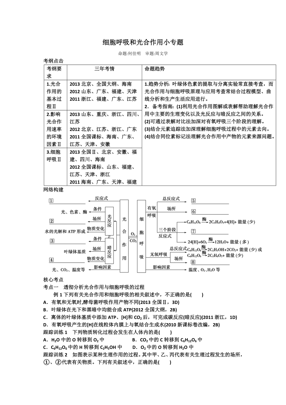 细胞呼吸和光合作用小专题.doc_第1页