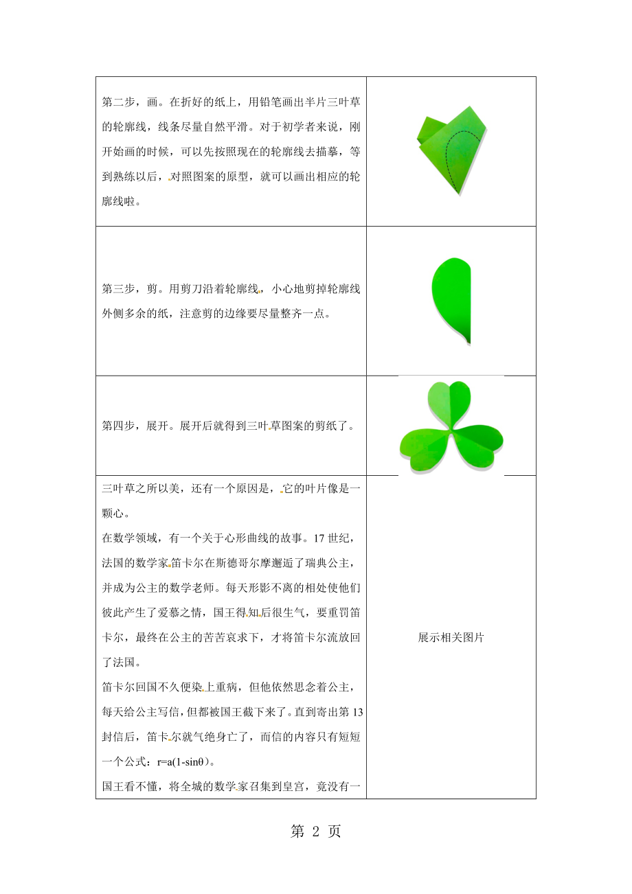 【精品】巧手工坊之趣味剪纸幸运的三叶草教学设计.docx_第2页