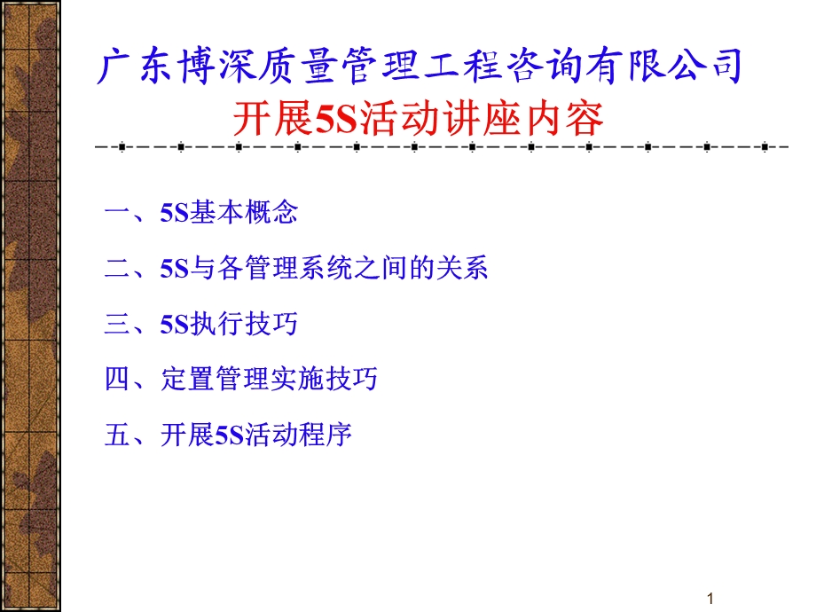 广东博深质量管理工程咨询有限公司开展5S活动讲座.ppt_第1页