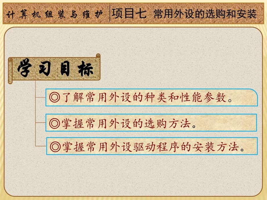 计算机组装与维护应用教程项目7常用外设的选购和安装....ppt.ppt_第1页