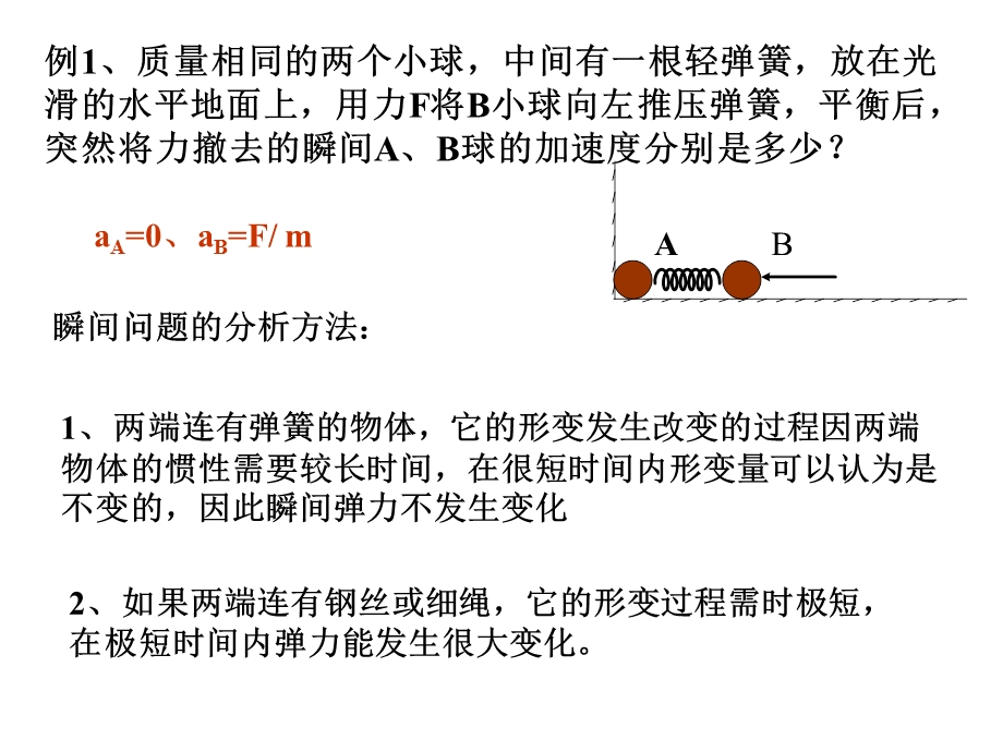 135例1质量相同的两个小球中间有一根轻弹簧放在光滑的水平地面上.ppt_第1页