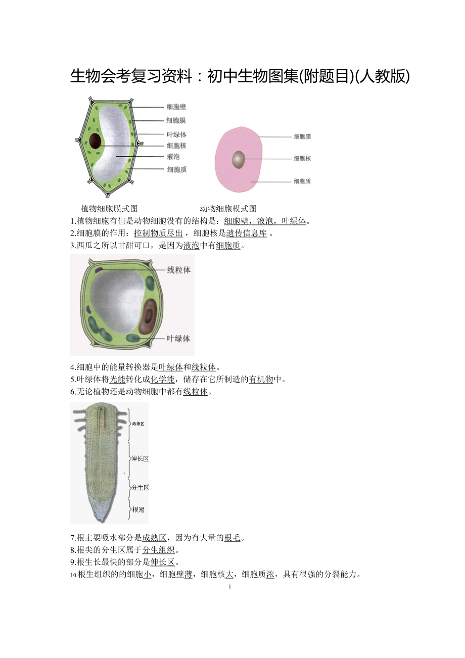 生物会考复习资料：初中生物图集(附题目)(人教版).docx_第1页