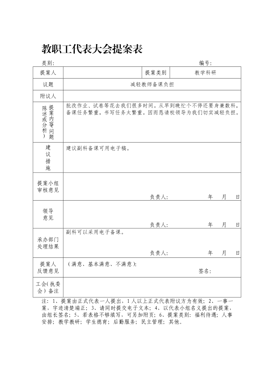 小学教职工代表大会提案表共15张..doc_第1页