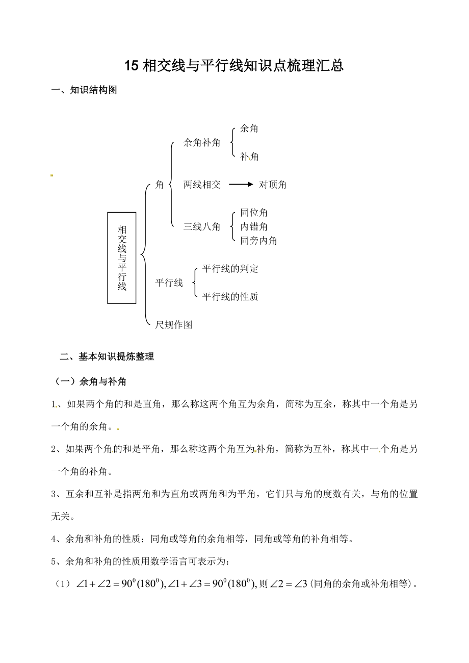 最新相交线与平行线全章知识点归纳及典型题目练习优秀名师资料.doc_第1页