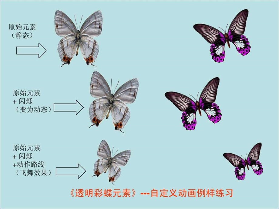 技巧探索彩蝶元素飞舞效果演示文档中有原始的.ppt_第1页