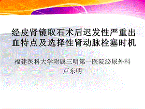 经皮肾镜取石术后迟发性严重出血特点及选择性肾动脉栓塞时机1ppt课件.ppt