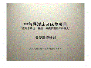 武汉凤凰生命科技有限公司空气悬浮床及床垫项目天使融资计划.ppt