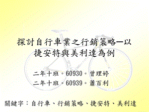 154探讨自行车业之行销策略以捷安特与美利达为例.ppt