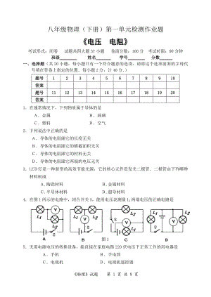 八年级物理（下册）第一单元检测作业题.doc