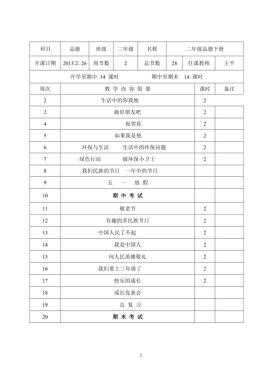 二年级品德下课时计划及教案.doc_第2页