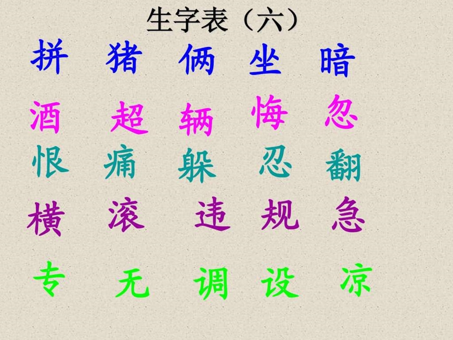 幼儿韵语识字3生字表六.ppt.ppt_第1页