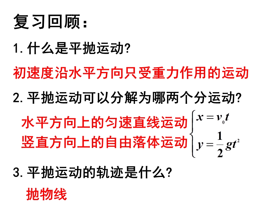 复习回顾什么是平抛运动初速度沿水平方向只受重力作.ppt_第2页