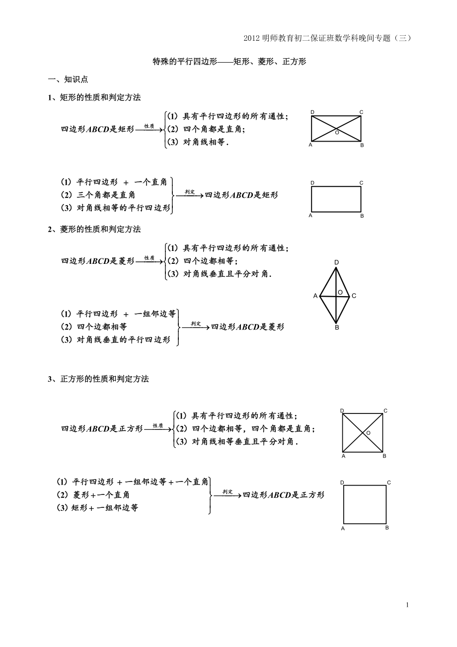 专题三：矩形、菱形、正方形.doc_第1页