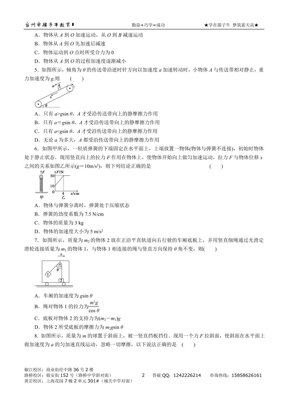 高一物理《牛顿运动定律》提高强化卷（解析版）.doc_第2页