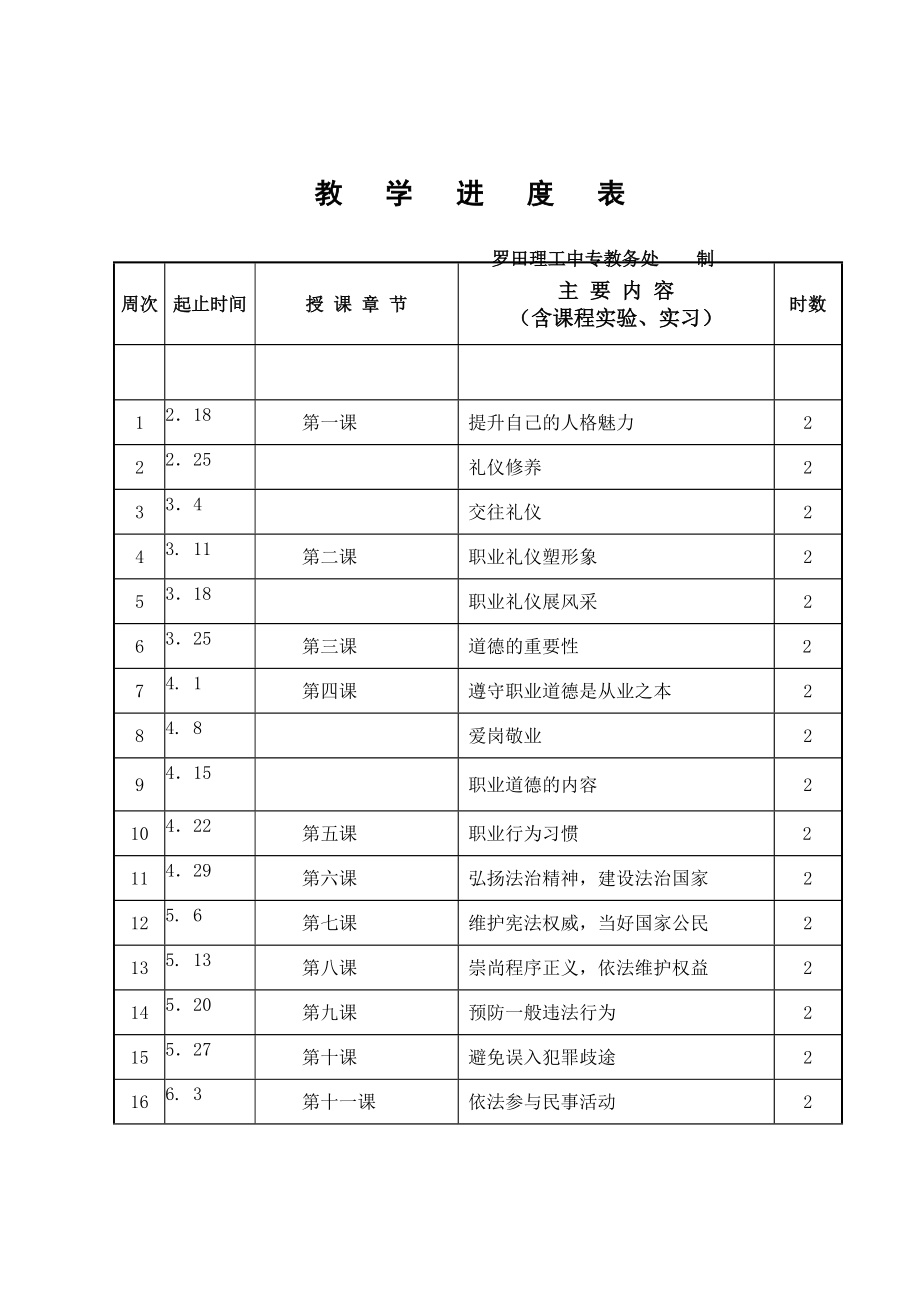 职业道德与法律授课计划.doc_第3页