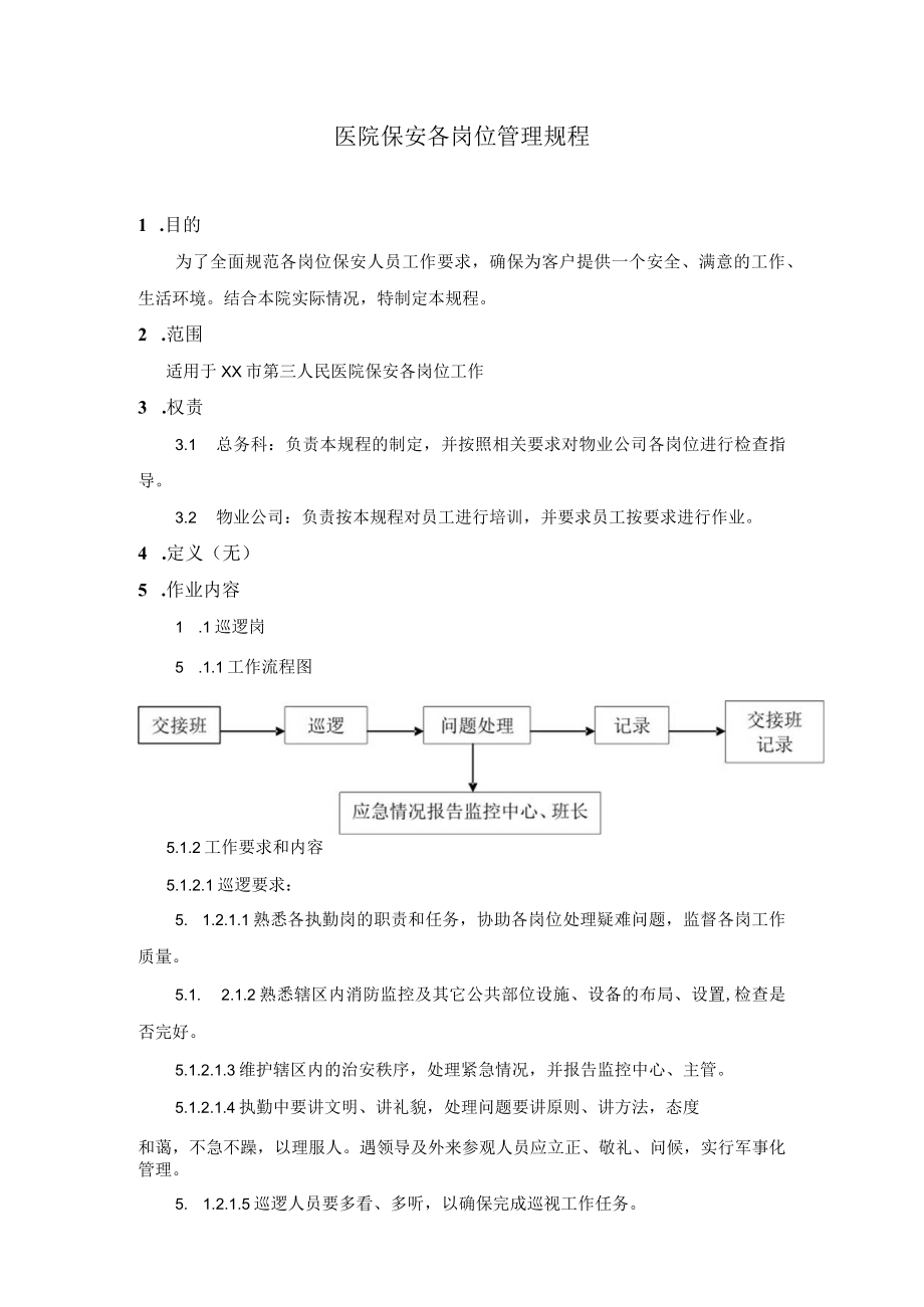 医院保安各岗位管理规程附流程图和相关表格.docx_第1页