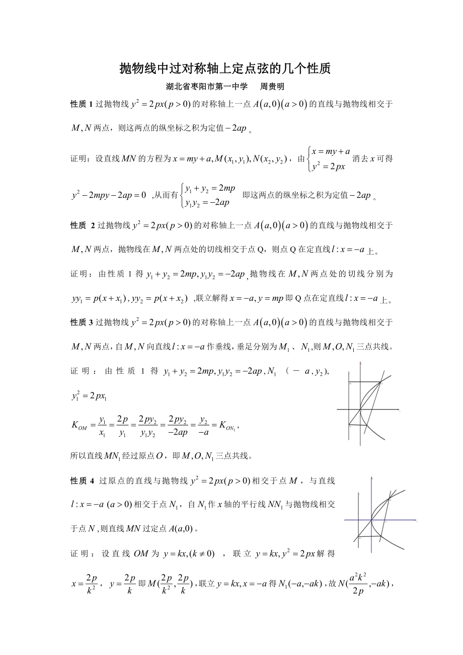 抛物线中过对称轴上定点弦的几个性质简版.doc_第1页