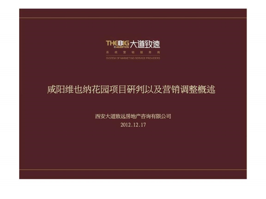 陕西咸阳维也纳花园项目研判以及营销调整概述西安大道致远房地产市场研究营销策划1549419042.ppt_第1页