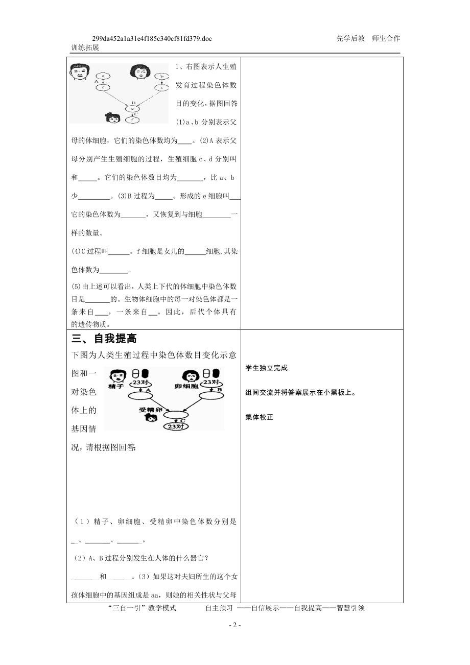 基因在亲子代间的传递的教学案.doc_第2页