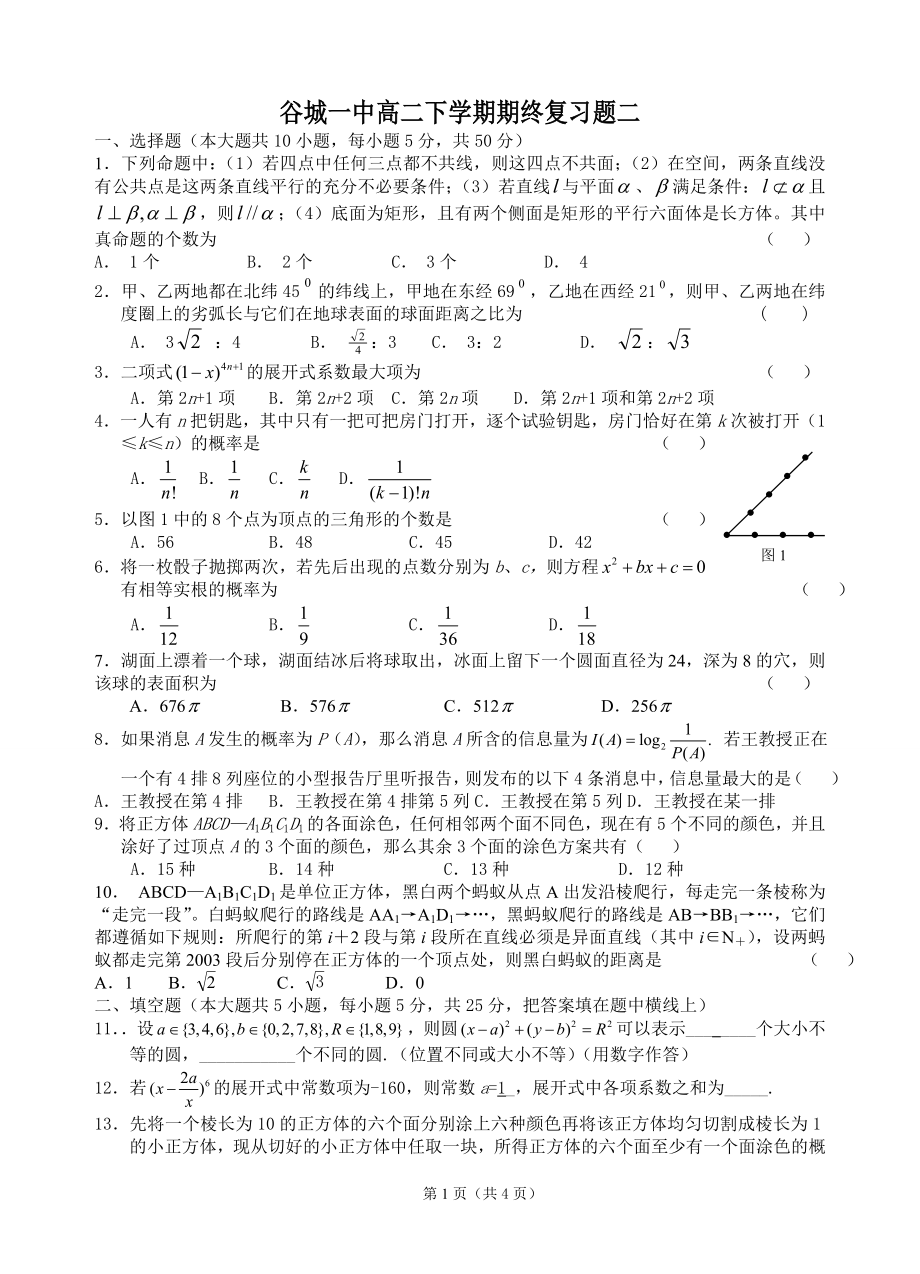 谷城一中高二下学期期终复习题二A.doc_第1页