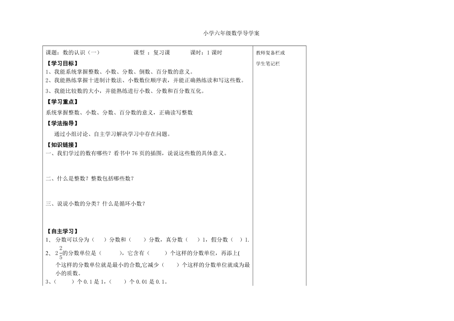 人教版六年级下册数学总复习导学案.doc_第1页