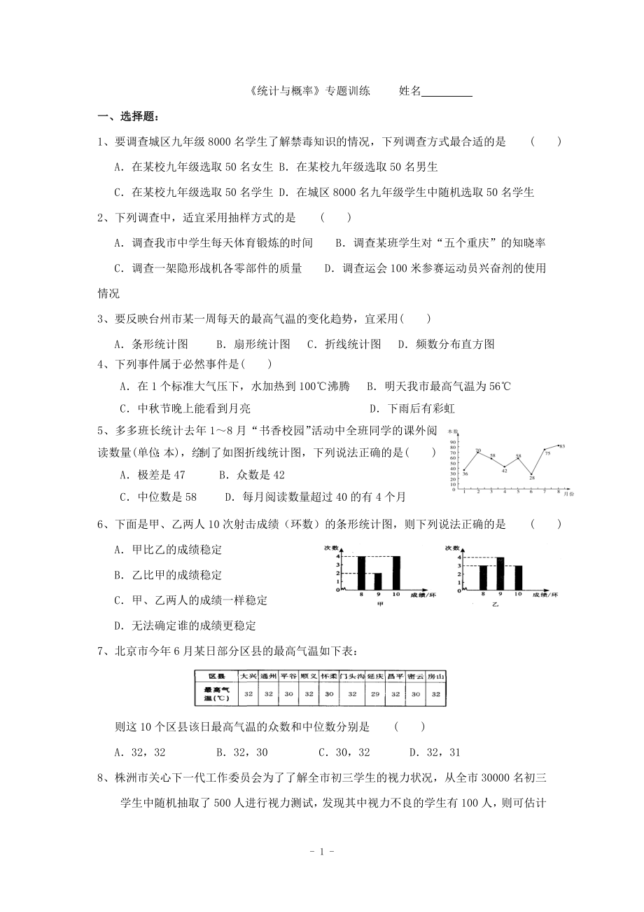 统计与概率专题训练.doc_第1页