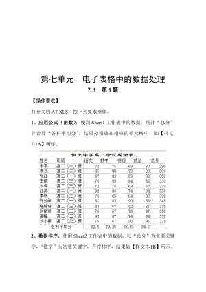 第七单元电子表格中的数据处理.doc