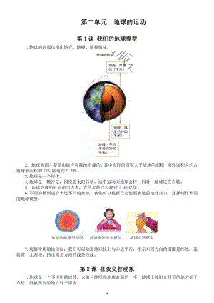 小学科学教科版六年级上册第二单元《地球的运动》知识点(共7课)(2021新版).doc