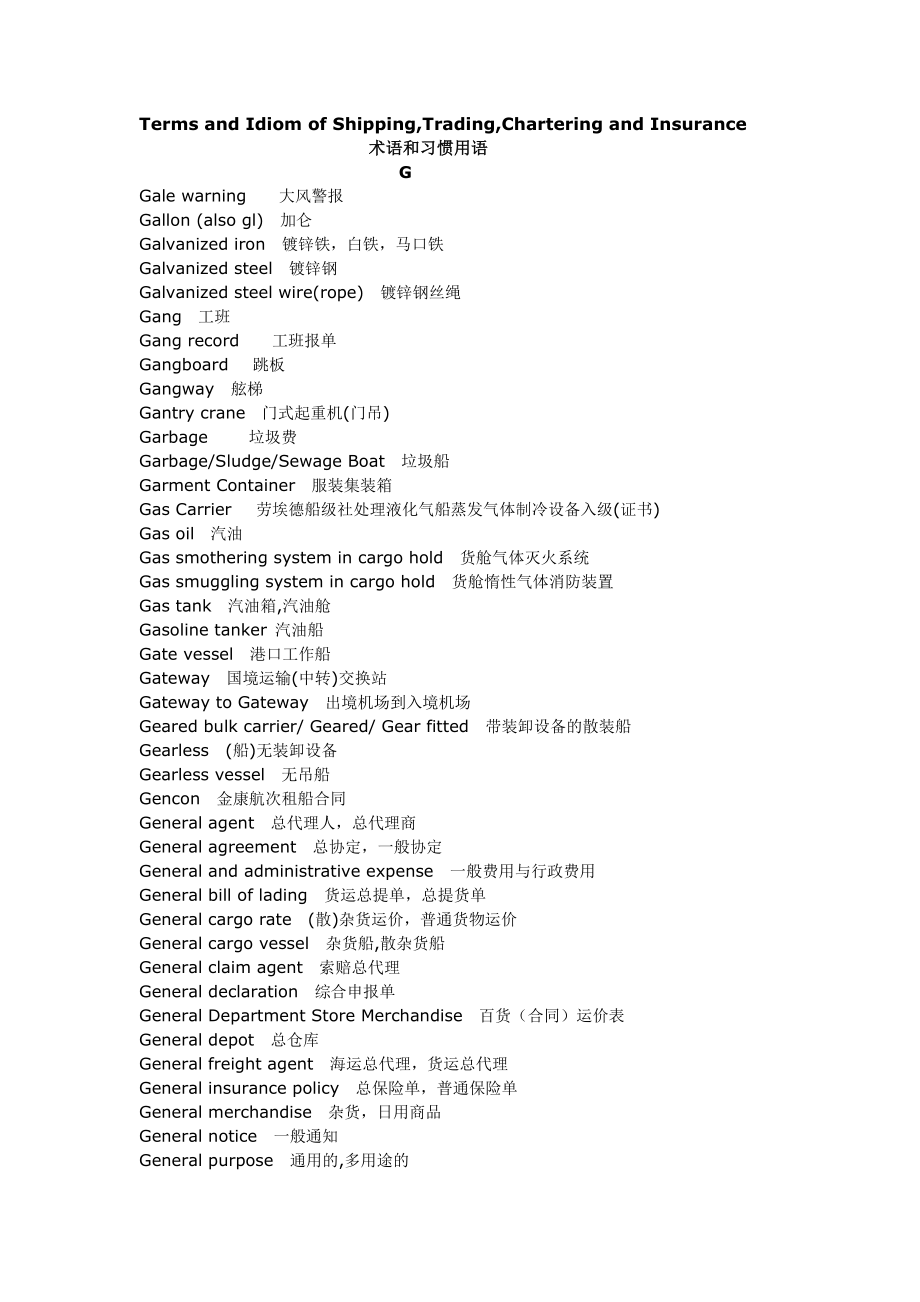 Terms and Idiom of Shipping,Trading,Chartering and Insurance(GH).doc_第1页