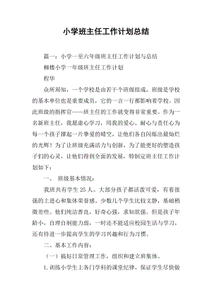 小学班主任工作计划总结.docx