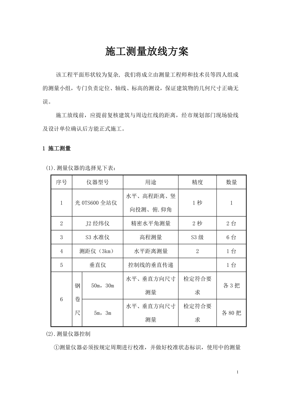 [建筑]施工测量放线方案.doc_第1页